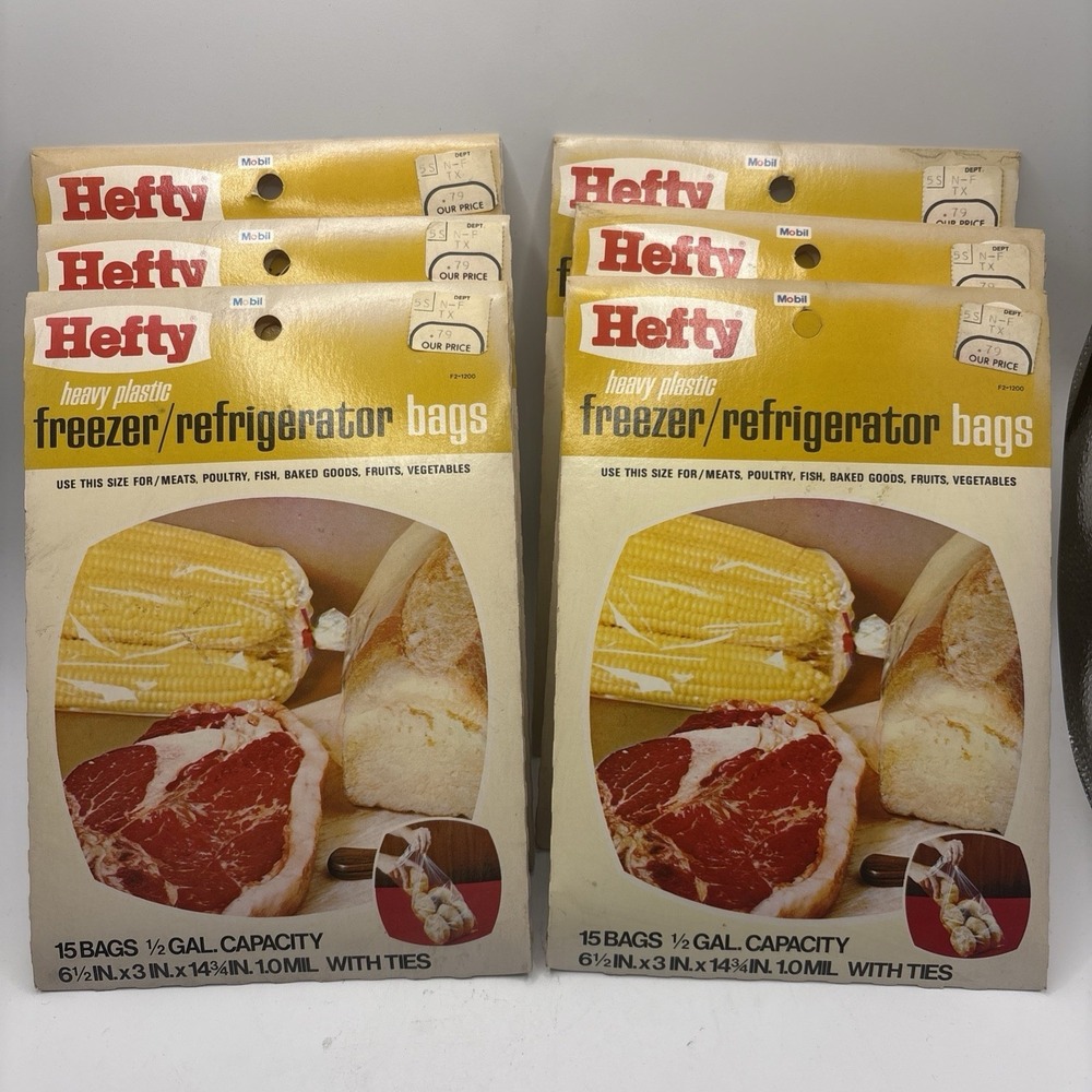 Vtg‎ 70s HEFTY Freezer Refrigerator Bags Clear 1/2 Quart Food Lot Of 6 Prop NOS